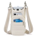 Quilted beige crossbody water bottle bag with adjustable strap and phone pocket - Off White