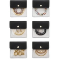 Detail view of 6-piece jewelry pouches with transparent PVC windows and metal snap closure - Set of 6 / Black
