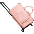 Rosafarbene Reisetasche mit Teleskopgriff und goldenem Reißverschluss auf Weiß - Rosa
