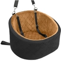 Seggiolino auto per cani trapuntato nero con interno in peluche marrone e cinturino fisso - 53x46x32cm / Nero Marrone