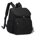 Detalle de bolsa de pañales negra acolchada con tela impermeable y tirantes - Negro