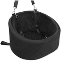 Dettaglio del seggiolino auto per cani trapuntato nero con cinture di sicurezza regolabili - 53x46x32cm / Nero