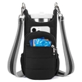 Quilted black water bottle crossbody bag with striped strap and phone compartment - Black