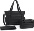 Set borsa fasciatoio trapuntata nera con borsa organizer e materassino coordinato - Set da 3 Pezzi (Borsa Grande + Pochette + Fasciatoio) / Nero
