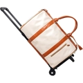 Faltbare Reisetasche in Creme mit braunem Lederbesatz und Teleskopgriff für Damen - Beige