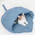 Blauw bladvormig kattenbed, zachte en duurzame slaapgrot voor kittens binnenshuis - Lichtblauw