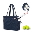 Deep blue quilted tennis tote bag featuring a specialized shoe compartment and racket pocket - 44x37x18cm / Navy Blue