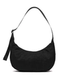 Borsa a tracolla a mezzaluna nera minimalista con trama a pieghe e cinturino - Nero