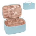 Hellblaue PU-Leder Kosmetiktasche mit großem Fassungsvermögen und Pinselfächern - 23.6 x 16.5 x 11.9 cm / Himmelblau