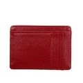 Slim red litchi grain leather card holder with three vertical slots and RFID blocking - Wine Red