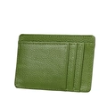 Slim grass green leather wallet with RFID blocking and litchi grain texture card slots - Green