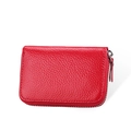 Genuine leather accordion card holder in red lychee texture with secure RFID protection - Red