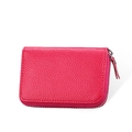 Fuchsia genuine leather accordion card wallet with RFID protection and pebbled texture - Rose Red