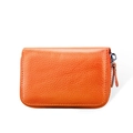 Genuine orange litchi grain leather accordion card wallet with RFID protection and zip closure - Orange