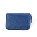 Blue genuine leather accordion card holder with RFID protection and litchi texture - Blue