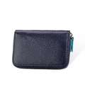 Dark blue genuine leather accordion card wallet with RFID protection and silver zipper - Dark Blue