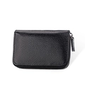 Classic black pebble grain leather accordion card holder with secure silver zipper closure - Black