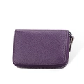 Purple leather accordion card holder with litchi texture and secure zipper closure - Purple