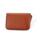Orange genuine leather accordion card holder with litchi grain and RFID blocking - Brown