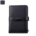 Portefeuille femme en cuir noir grainé avec protection RFID et double bouton-pression - Noir