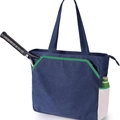 Large navy canvas tennis tote bag with front racket pocket and side water bottle holder - 41.5*16*39cm / Dark Blue