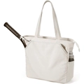Large capacity cream canvas tennis tote bag with racket compartment and side pocket - 41.5*16*39cm / White
