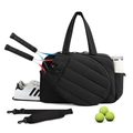 Bolso de tenis negro con bolsillo para raqueta, compartimento para zapatos y correa - Bolso de Tenis de Gran Capacidad / Negro