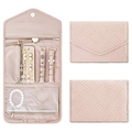 Foldable pink travel jewelry organizer bag with compartments for rings and necklaces - Deep Pink