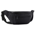 Universal black nylon sports waist bag with adjustable strap and large zip pocket - Black
