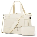 Women's gym travel bag set with USB port, shoe compartment and matching toiletry pouch - Beige
