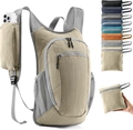 Khaki lightweight foldable outdoor backpack with water-resistant nylon and multiple colors - Beige