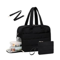 Borsa tote 2 in 1 trapuntata nera con portapranzo isolato e tracolla regolabile rimovibile - Nero
