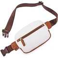 Marsupio minimalista in pelle PU crema con bordo marrone e tracolla in nylon regolabile - Bianco Marrone