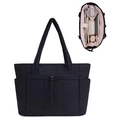 Borsa tote trapuntata nera con tasche multiple e scomparto per laptop spazioso - Nero