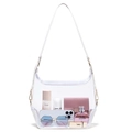 Transparent PVC tote bag with white leather straps showing large capacity for essentials - White