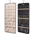 Double-sided hanging jewelry organizer with metal hooks and transparent PVC pockets - L / Black