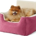 Hundeautositz in Rosarot mit Steppmuster und weichem weißem Fleece für kleine Hunde - Fuchsia