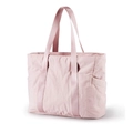 Light pink nylon tote bag with yoga mat strap and side pockets for gym and travel use - Pink