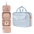 Waterproof travel toiletry bag in light blue leather with a four-layer hanging design - 31.8 x 12.7 x 22.9 cm / Light Blue