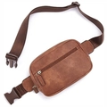 Marsupio regolabile in pelle PU marrone con finitura opaca retrò e tasche con zip - Marrone