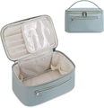 Detailansicht der großen grau-blauen Kosmetiktasche aus PU-Leder mit Innenfächern - Königsblau