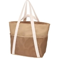 Large waterproof sandproof beach tote bag in khaki and cream white mesh design - Khaki Brown
