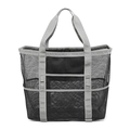 Macro view of large mesh beach bag showing breathable texture and 9 side storage pockets - 42*38*20cm / Gray