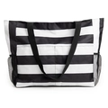 Grand sac de plage rayé noir et blanc imperméable avec poches latérales en filet - Rayé Noir