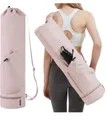 Pink yoga mat bag with adjustable shoulder strap, water bottle holder and wet compartment - Pink