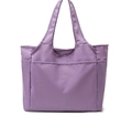 Grande borsa tote in nylon color lavanda da donna con tracolla e tasca frontale - Viola
