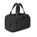 Large black quilted toiletry bag with wide opening and sturdy top handles for travel - Black