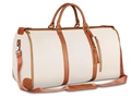 Grande borsa da viaggio pieghevole crema con finiture e manici in pelle marrone - Beige