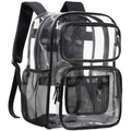 Heavy duty transparent PVC backpack with black trim for college and work use - Black