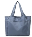 Grande borsa tote in nylon blu-grigio con tasche spaziose per lavoro e viaggi - Blu navy